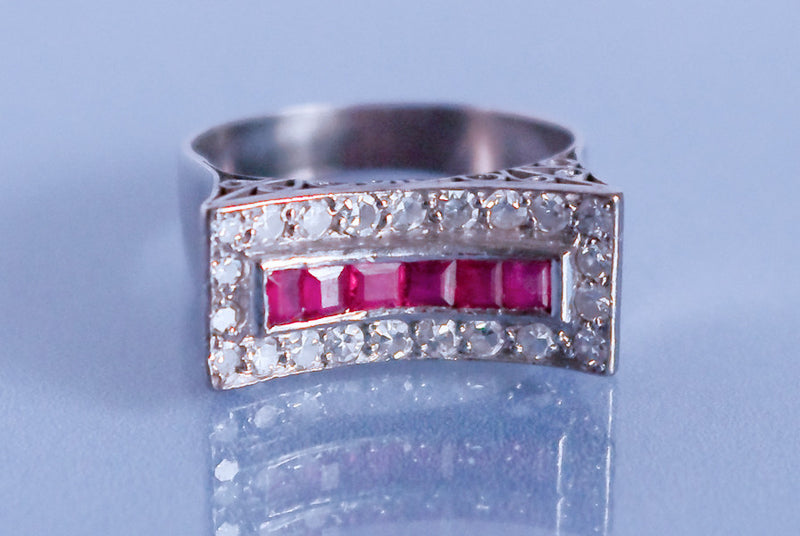 Bague Art déco Rubis Diamants