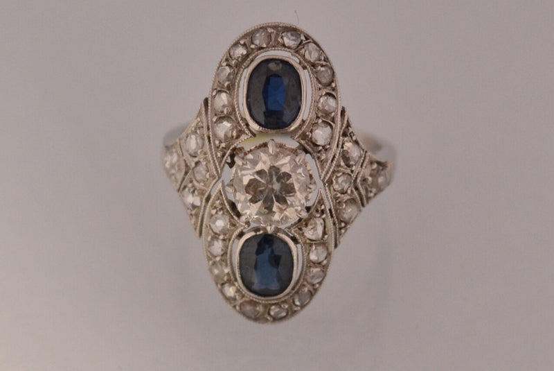 Bague art déco saphirs diamants et platine