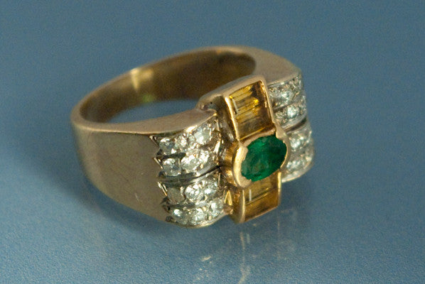 Bague Emeraude Saphir Jaune et Diamants