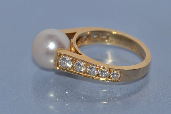 Bague en perle Cartier or et diamants