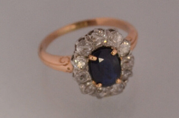 Bague marguerite Saphir diamants Or 18K et platine