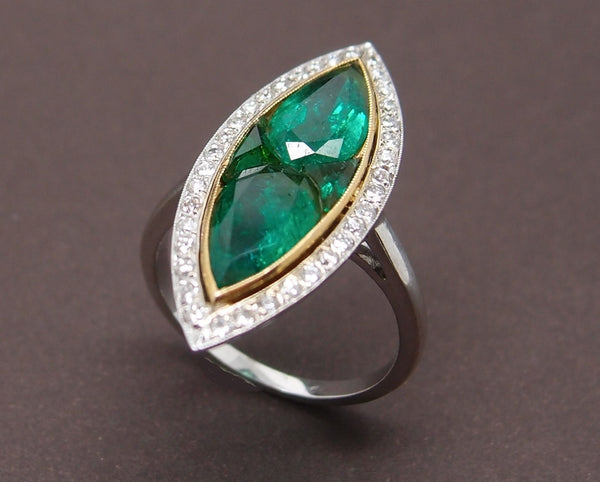 Bague Marquise Emeraudes et diamants
