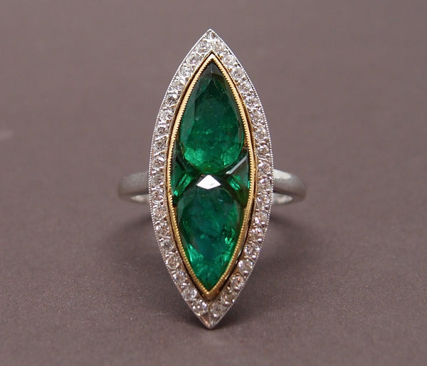 Bague Marquise Emeraudes et diamants