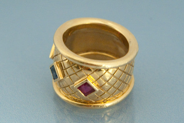 Bague Mellerio Or Jaune Saphir et Rubis