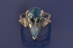 Bague Poire Aigue-Marine Serti Griffes et Diamants