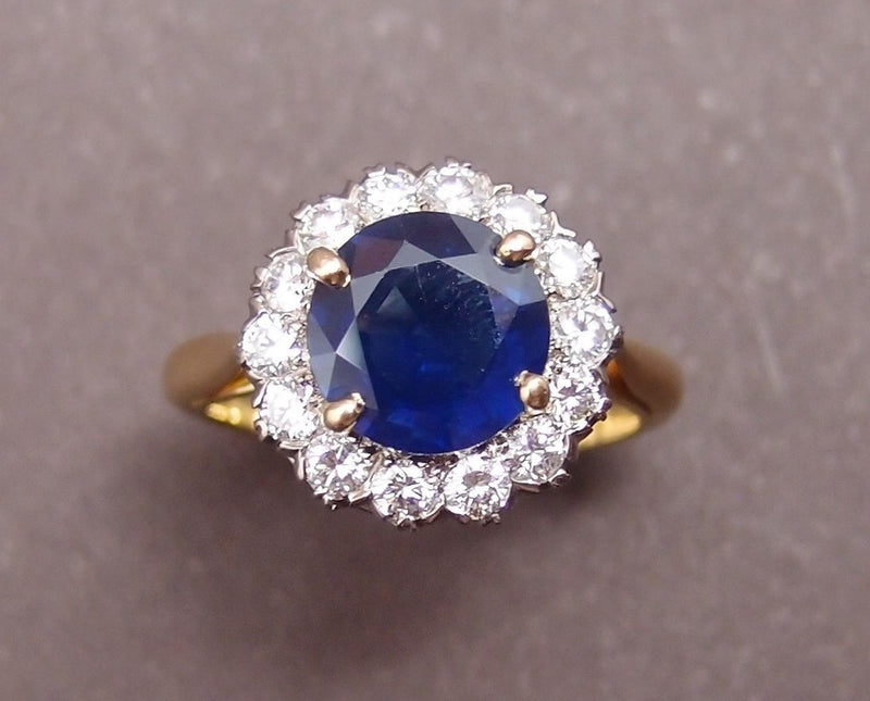 Bague pompadour ronde Saphir et diamants