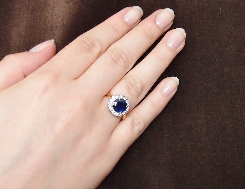Bague pompadour ronde Saphir et diamants
