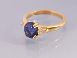 Bague saphir diamants or jaune 18 carats