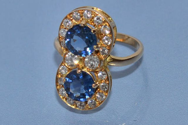Bague saphirs diamants et or jaune