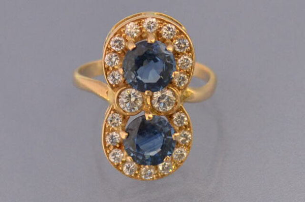 Bague saphirs diamants et or jaune