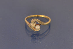 Bague Spirale Toi et Moi Perle Blanche et Diamants