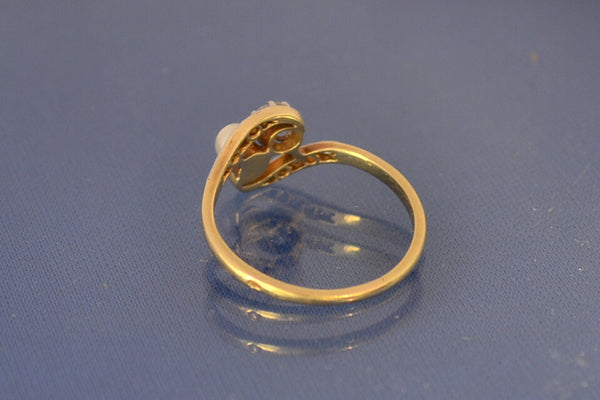 Bague Spirale Toi et Moi Perle Blanche et Diamants