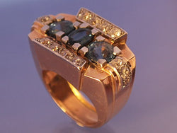 Bague tank art déco saphirs diamants