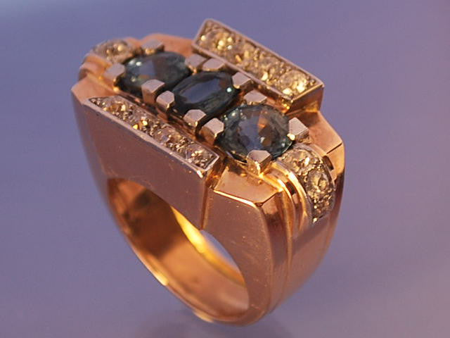 Bague tank art déco saphirs diamants
