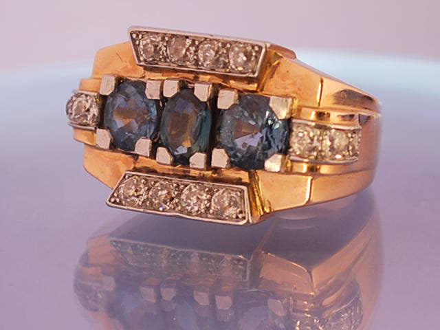 Bague tank art déco saphirs diamants
