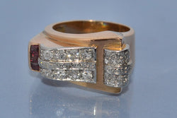 Bague tank diamants rubis et or 18 carats
