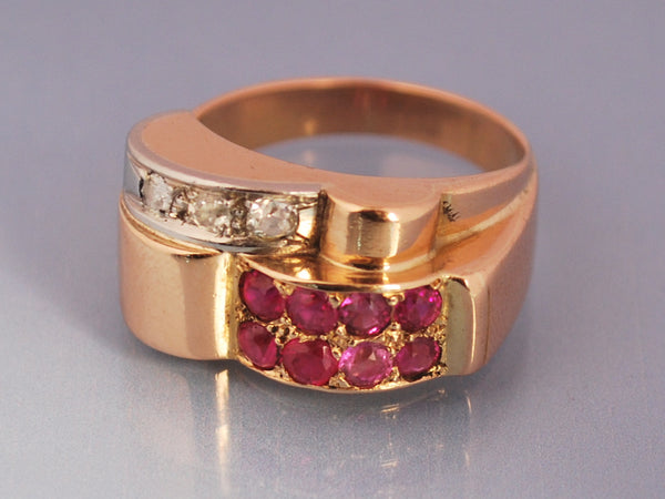 Bague Tank diamants & rubis Or rose 18 Carat