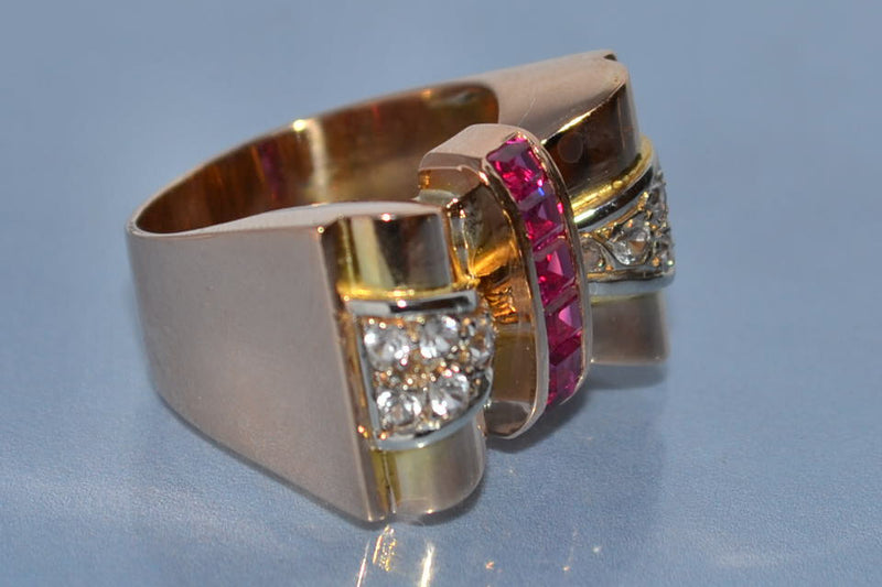 Bague tank or et diamants
