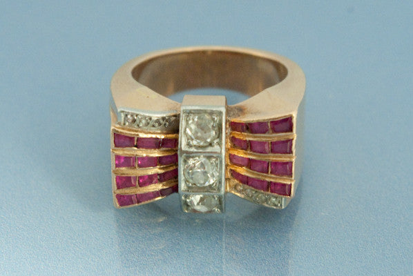 Bague Tank Rubis et Diamant