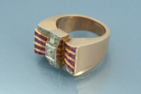 Bague Tank Rubis et Diamant