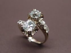 bague toi et moi , 2 diamants taille ancienne de 0.65 ct