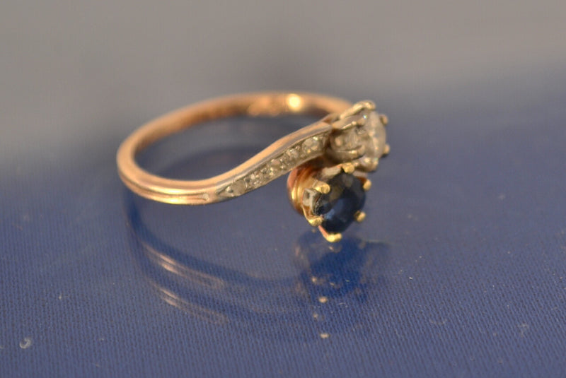 Bague Toi et Moi Ancienne Saphir et Diamants