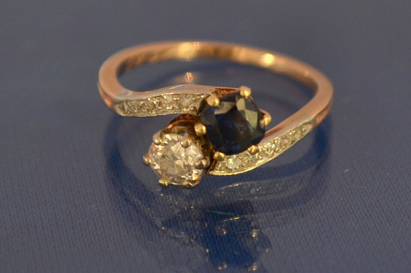 Bague Toi et Moi Ancienne Saphir et Diamants