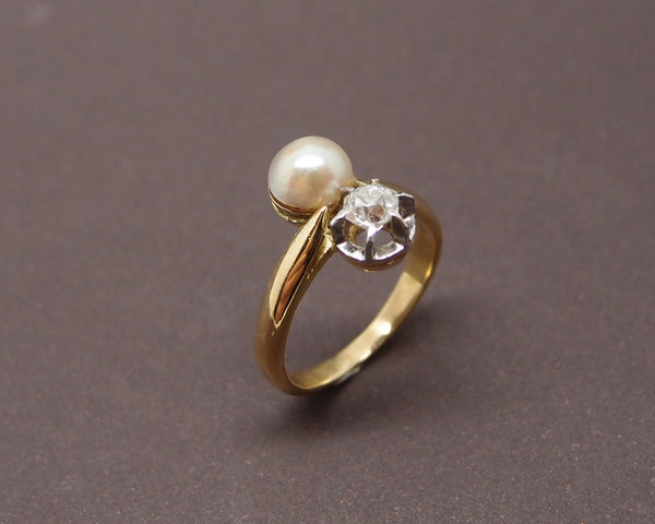 Bague toi et moi Diamant et perle Mabé