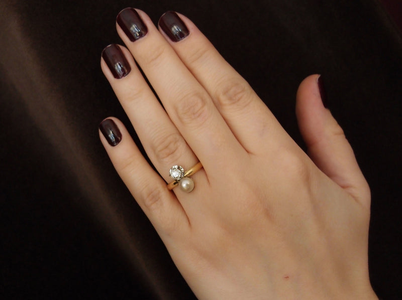 Bague toi et moi Diamant et perle Mabé