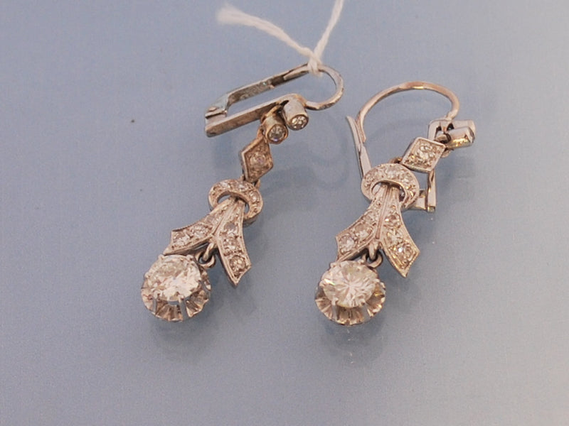 Boucle d oreille art deco diamant et or