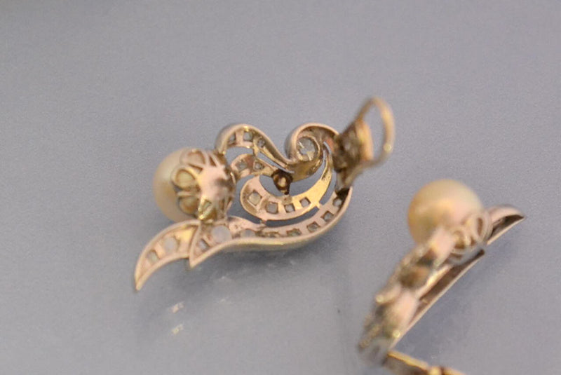Boucle d'oreille art déco perles et diamants