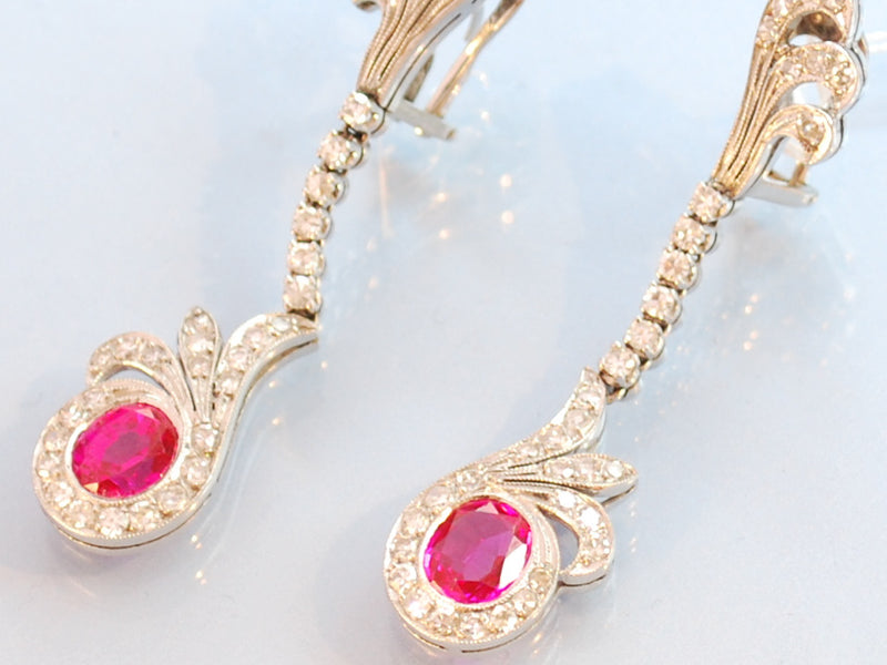 Boucles d oreille art deco en saphirs rose et diamants