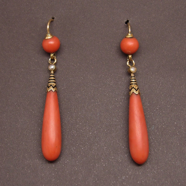 Boucles D'oreilles Pendantes Perles Orange Sur Rail Argenté - Neuf Sans Emballage, Métal Alliage