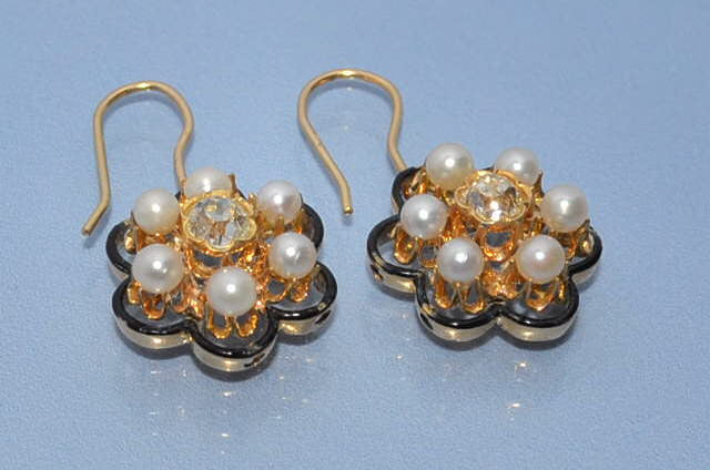 Boucles d'oreille 19ème en perle et diamants