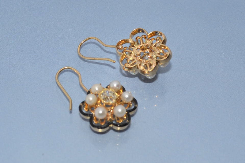 Boucles d'oreille 19ème en perle et diamants