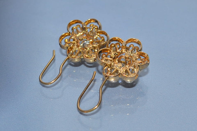 Boucles d'oreille 19ème en perle et diamants
