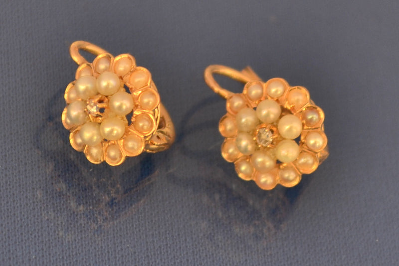 Boucles D'Oreilles Ancienne Or et Perles