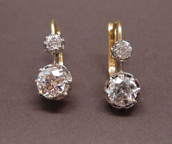 Boucles d'oreilles "dormeuses" 2 x 0.8 ct Taille ancienne
