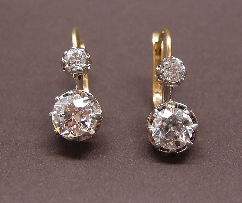 Boucles d'oreilles "dormeuses" 2 x 0.8 ct Taille ancienne