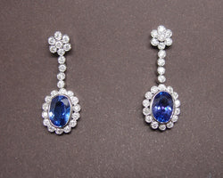 boucles d'oreilles pendantes Tanzanites et diamants