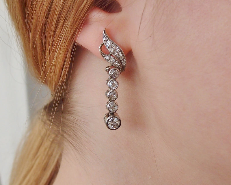 Boucles d'oreilles"Pendants" or , platine et diamants