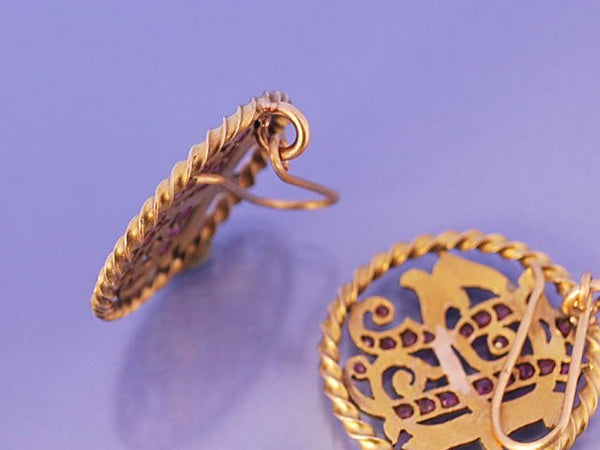 boucles oreille ancienne en or rubis et diamants taille rose
