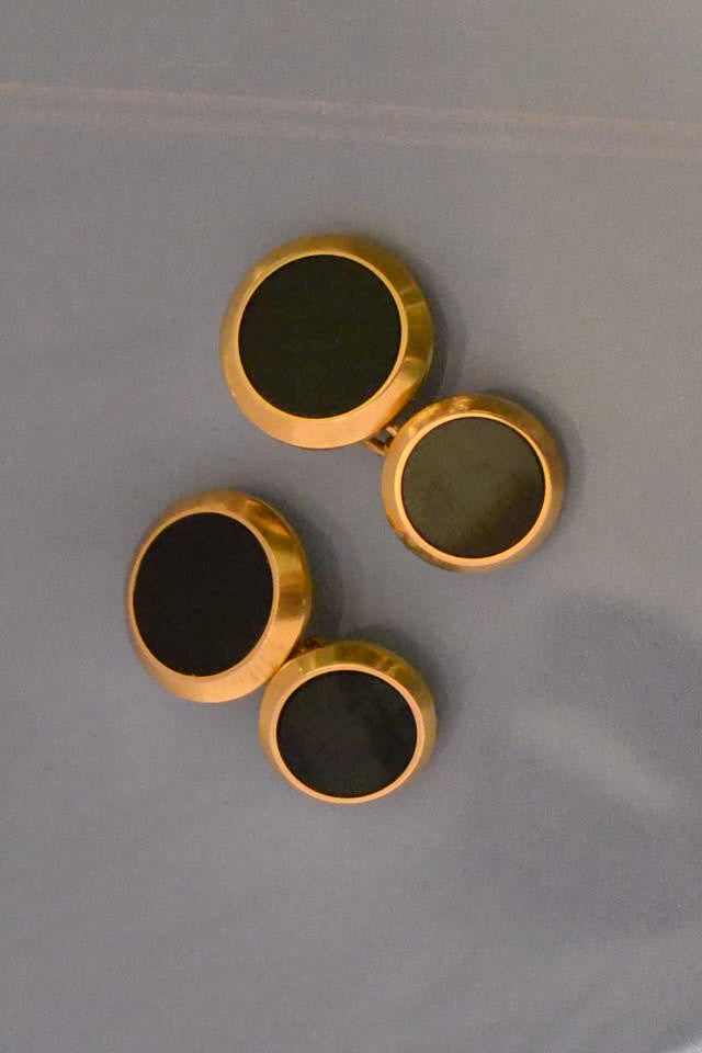 Bouton de manchette or et onyx