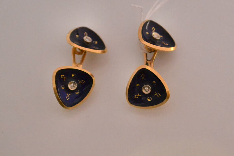 Boutons de Manchette Anciens Or Email et Diamants