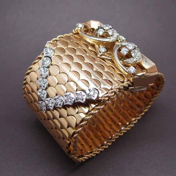 bracelet ceinture vers 1950 or 18 carats et diamants 118.6 gr