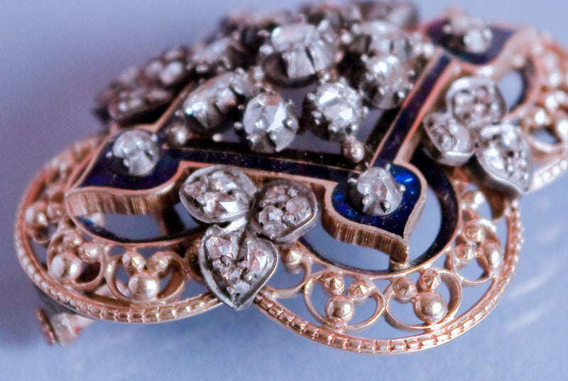 Broche Ancienne Email, or et diamants