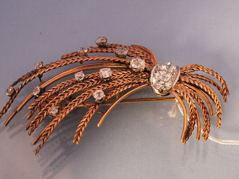Broche diamants 1950 or rose et platine