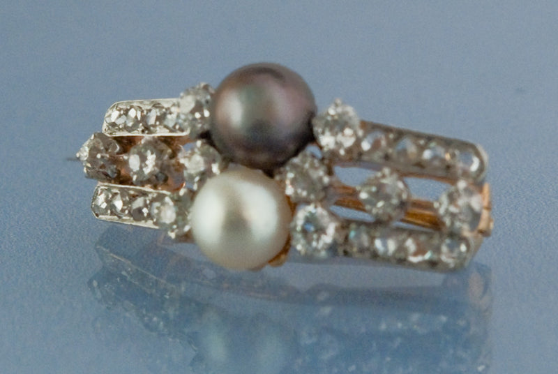 Broche diamants Perles et or