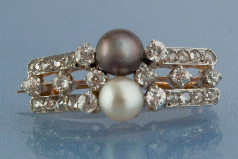 Broche diamants Perles et or