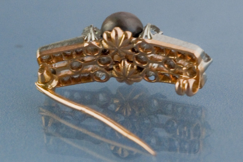 Broche diamants Perles et or